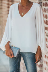 Solid Split Joint V Neck Tops Ins Street