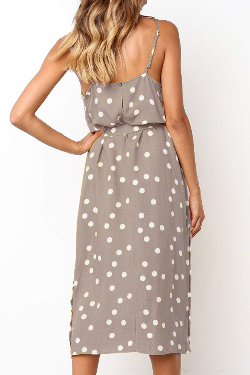 Casual Dot Split Joint Spaghetti Strap A Line Dresses Ins Street
