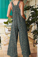 Casual Floral Split Joint Pocket Square Collar Regular Jumpsuits Florcoo