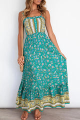 Elegant Print Split Joint Spaghetti Strap A Line Dresses Ins Street