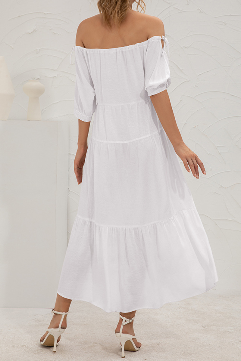 Solid Split Joint Frenulum Off the Shoulder Cake Skirt Dresses Ins Street