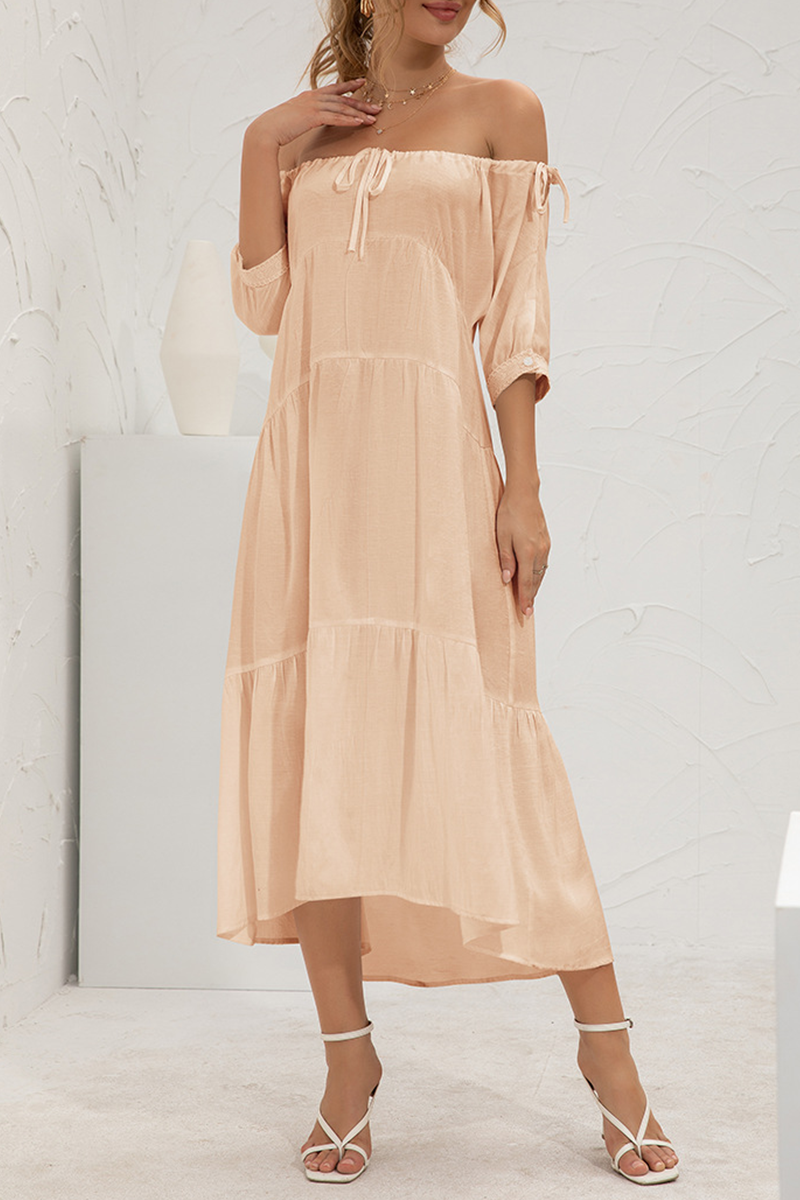 Solid Split Joint Frenulum Off the Shoulder Cake Skirt Dresses Ins Street