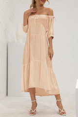 Solid Split Joint Frenulum Off the Shoulder Cake Skirt Dresses Ins Street