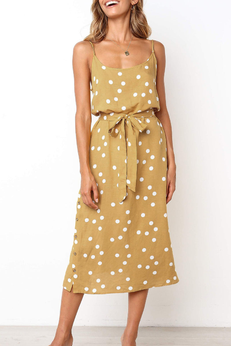 Casual Dot Split Joint Spaghetti Strap A Line Dresses Ins Street