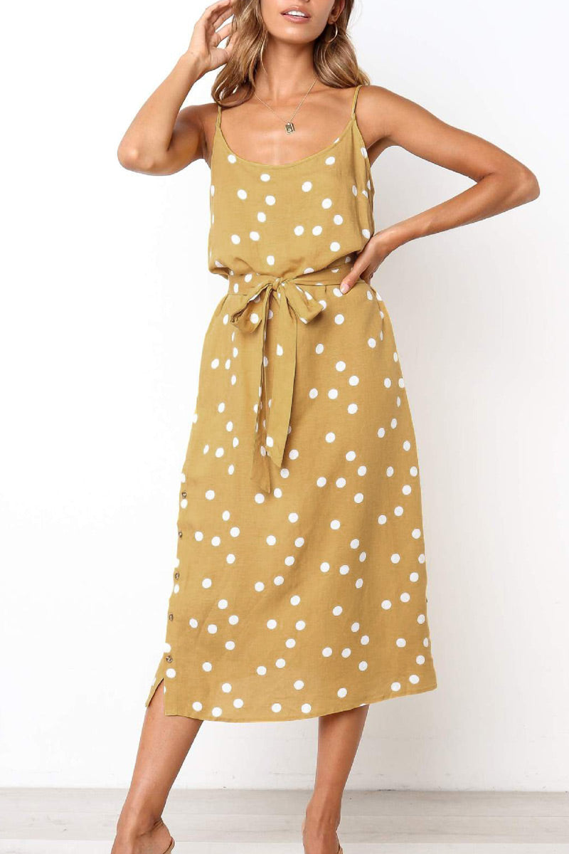 Casual Dot Split Joint Spaghetti Strap A Line Dresses Ins Street