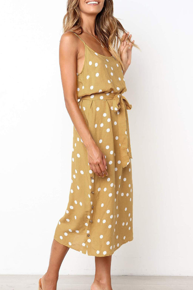 Casual Dot Split Joint Spaghetti Strap A Line Dresses Ins Street
