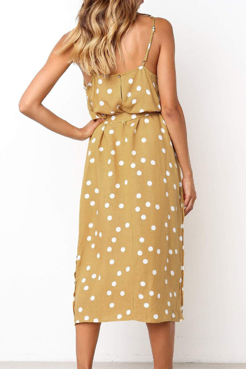 Casual Dot Split Joint Spaghetti Strap A Line Dresses Ins Street