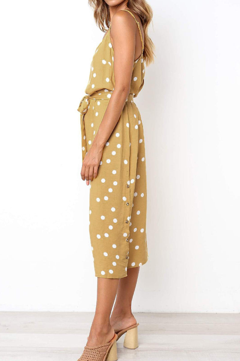 Casual Dot Split Joint Spaghetti Strap A Line Dresses Ins Street