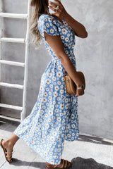 Bohemian Print Split Joint V Neck Irregular Dresses Ins Street