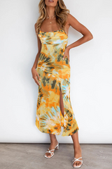 Print Split Joint Slit Strapless Sling Dress Dresses Ins Street