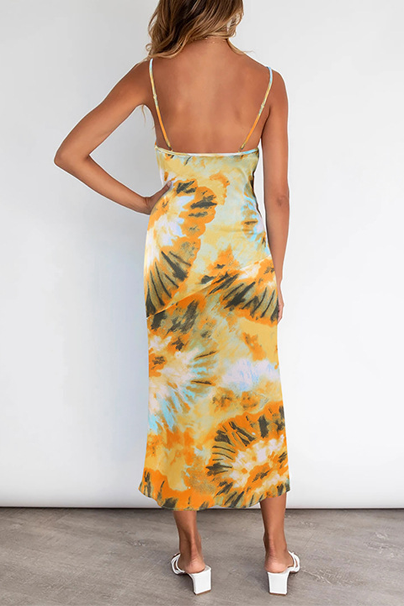 Print Split Joint Slit Strapless Sling Dress Dresses Ins Street