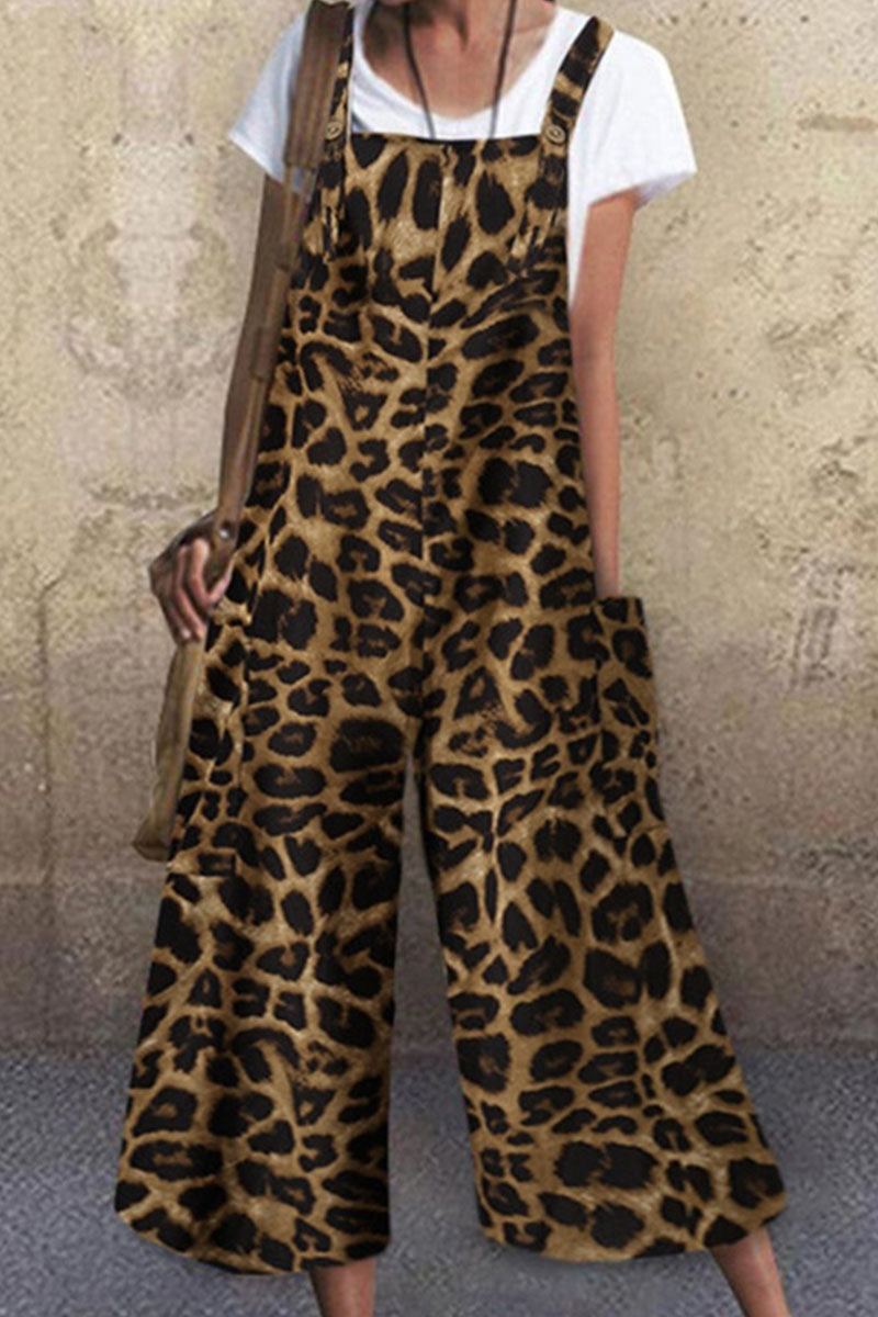 Leopard Spaghetti Strap Loose Jumpsuits(3 Colors) Ins Street