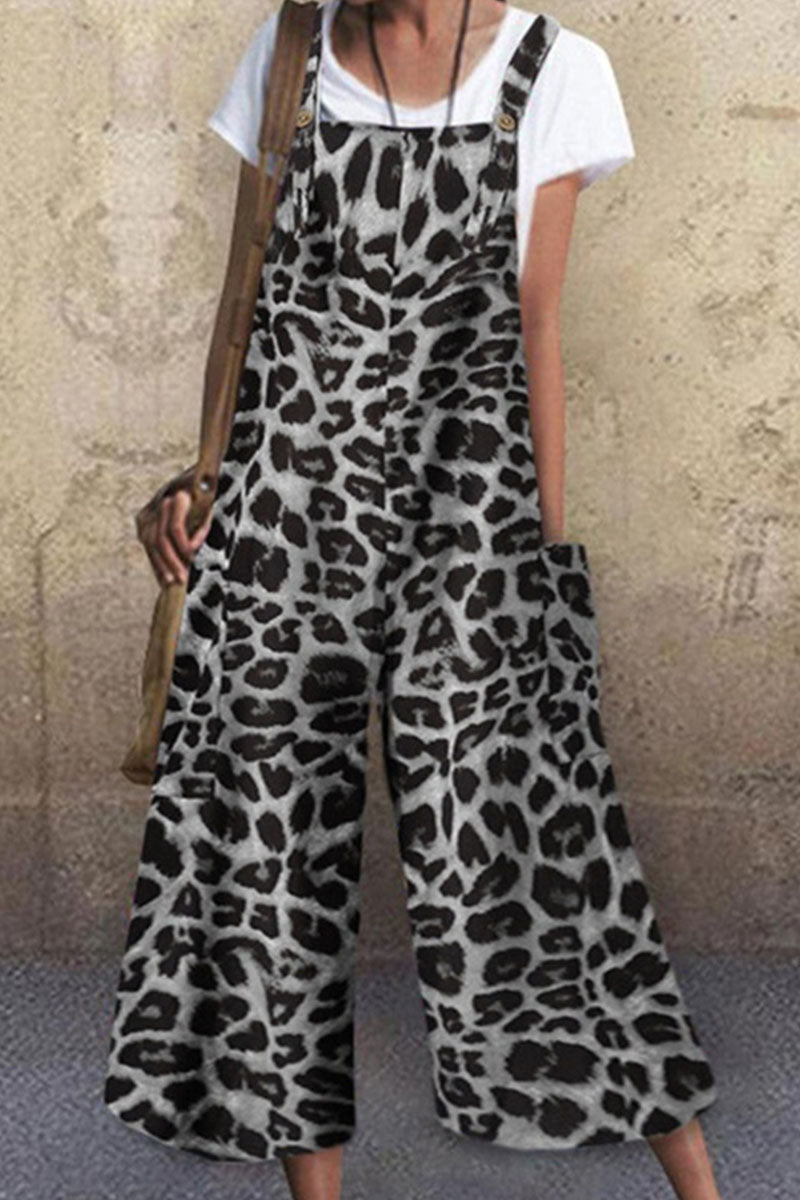 Leopard Spaghetti Strap Loose Jumpsuits(3 Colors) Ins Street