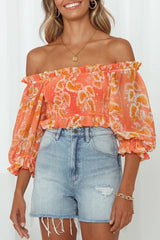 Print Split Joint Off the Shoulder Tops Ins Street