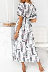 Elegant Print Tassel Split Joint V Neck A Line Dresses Ins Street