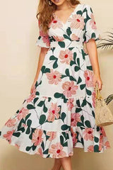 Print Split Joint V Neck A Line Dresses Ins Street
