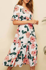 Print Split Joint V Neck A Line Dresses Ins Street