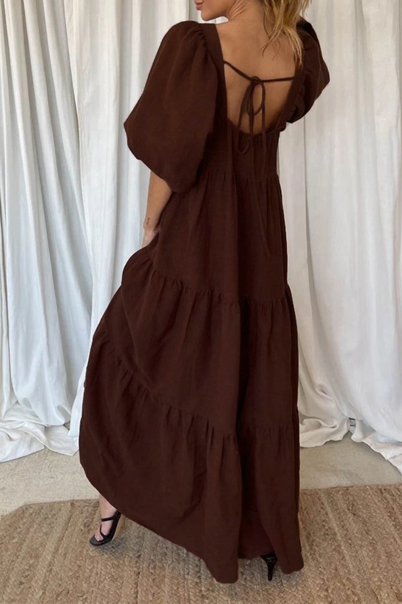 Solid Split Joint Flounce Square Collar A Line Dresses(3 colors) Ins Street