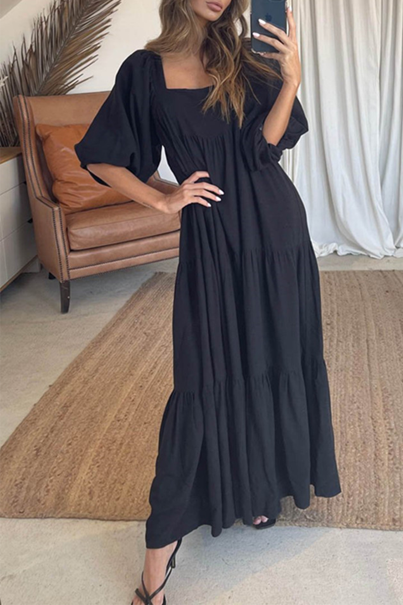 Solid Split Joint Flounce Square Collar A Line Dresses(3 colors) Ins Street