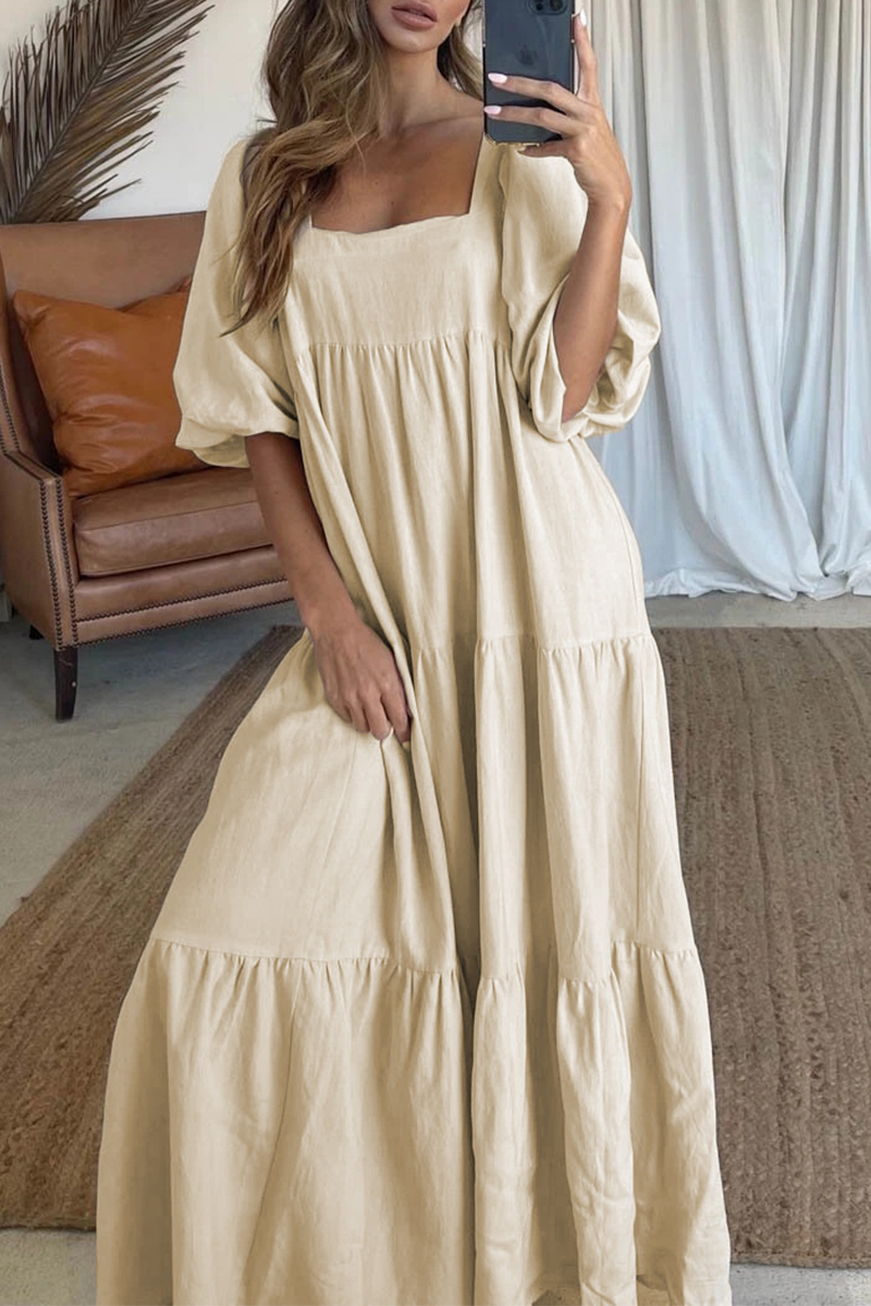 Solid Split Joint Flounce Square Collar A Line Dresses(3 colors) Ins Street