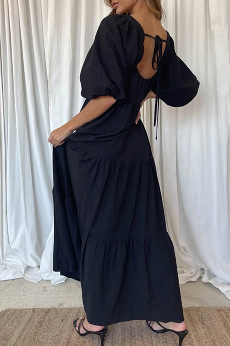 Solid Split Joint Flounce Square Collar A Line Dresses(3 colors) Ins Street