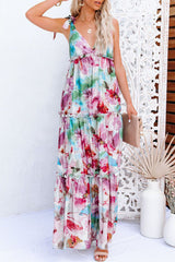 Print Split Joint V Neck Princess Dresses Ins Street