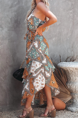 Print Frenulum Flounce Oblique Collar Irregular Dress Dresses Ins Street