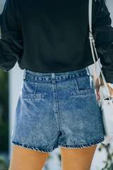 Solid Pocket With Belt High Waist Denim Shorts Ins Street