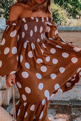 British Style Polka Dot Off the Shoulder Princess Dresses Ins Street