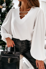 Elegant Solid Chains V Neck Tops Ins Street