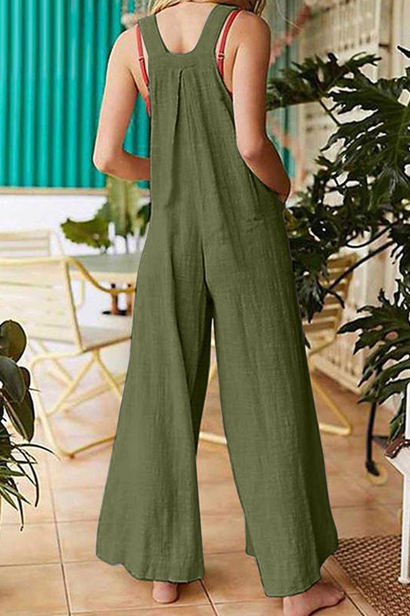 Solid Pocket Buttons Square Collar Jumpsuits Ins Street