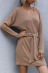 Solid Split Joint V Neck A Line Dresses Ins Street