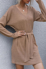 Solid Split Joint V Neck A Line Dresses Ins Street