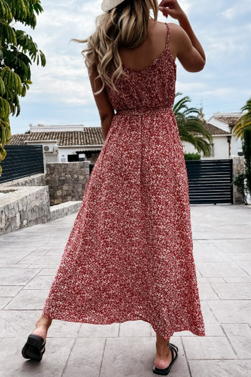 Print Frenulum V Neck A Line Dresses Ins Street
