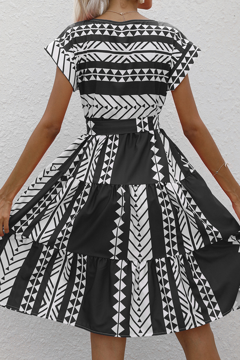 Elegant Print Frenulum O Neck A Line Dresses Ins Street
