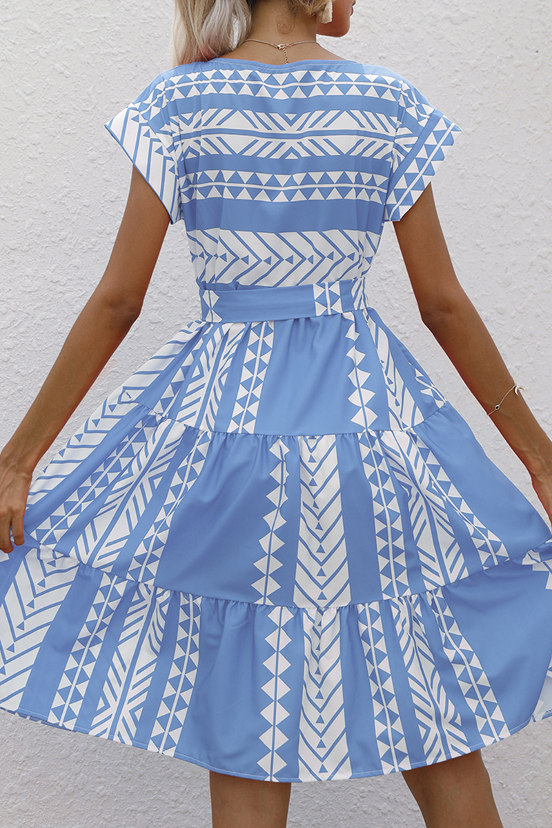 Elegant Print Frenulum O Neck A Line Dresses Ins Street