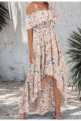 Off Shoulder Floor-Length Half Sleeve Women's Dress Ins street