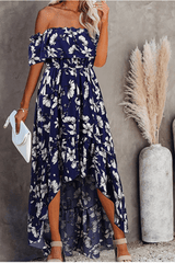 Off Shoulder Floor-Length Half Sleeve Women's Dress Ins street