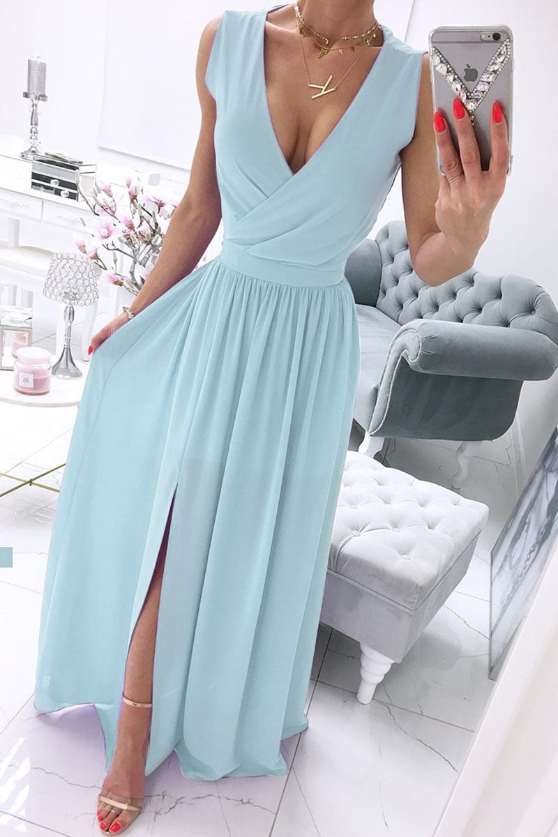 Solid Split Joint V Neck A Line Dresses(5 Colors) Ins Street