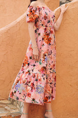 Print Split Joint Off the Shoulder A Line Dresses Ins Street