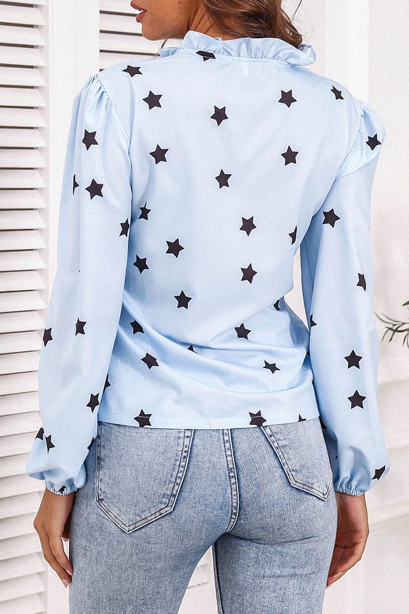 Casual Elegant The stars Split Joint Stringy Selvedge V Neck Tops Florcoo