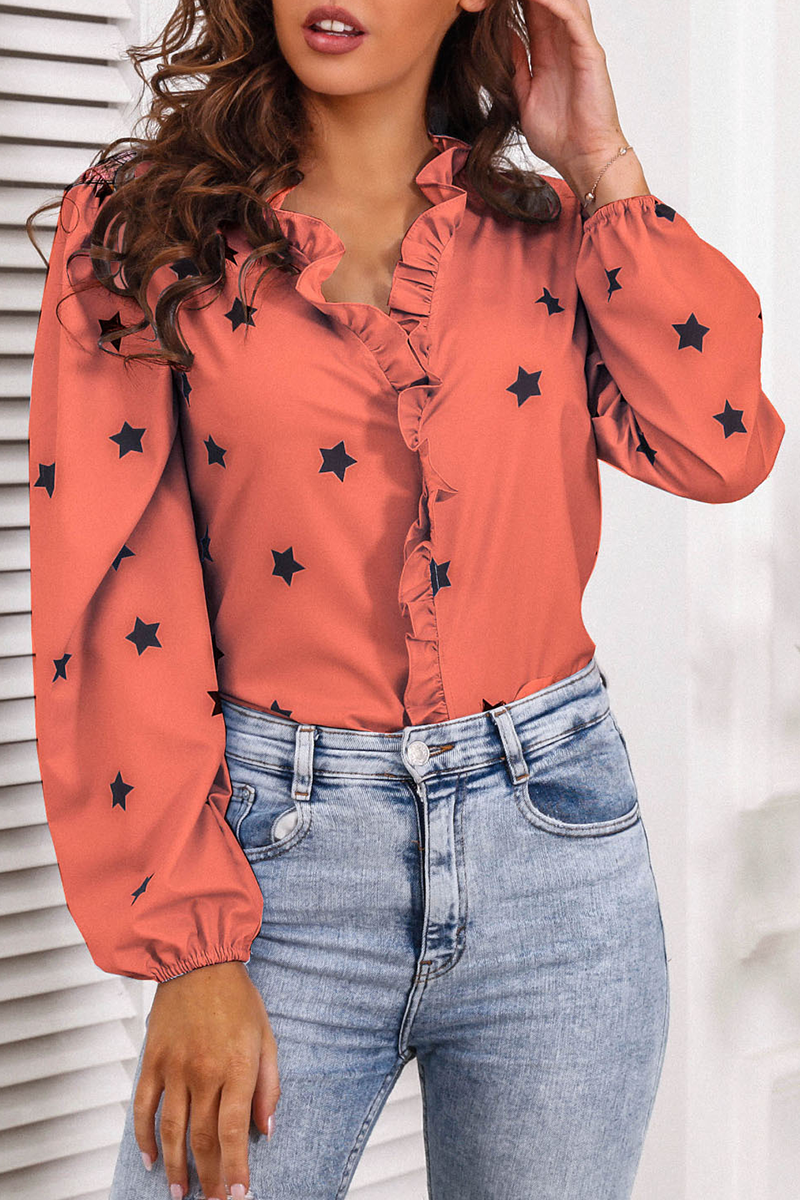 Casual Elegant The stars Split Joint Stringy Selvedge V Neck Tops Florcoo