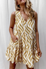 Casual  Vacation Print Flounce V Neck Dresses Florcoo