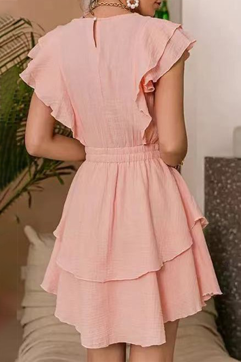 Elegant Solid Flounce Without Belt O Neck A Line Dresses Ins Street