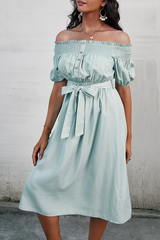 Elegant Solid Buckle With Belt Off the Shoulder A Line Dresses Ins Street