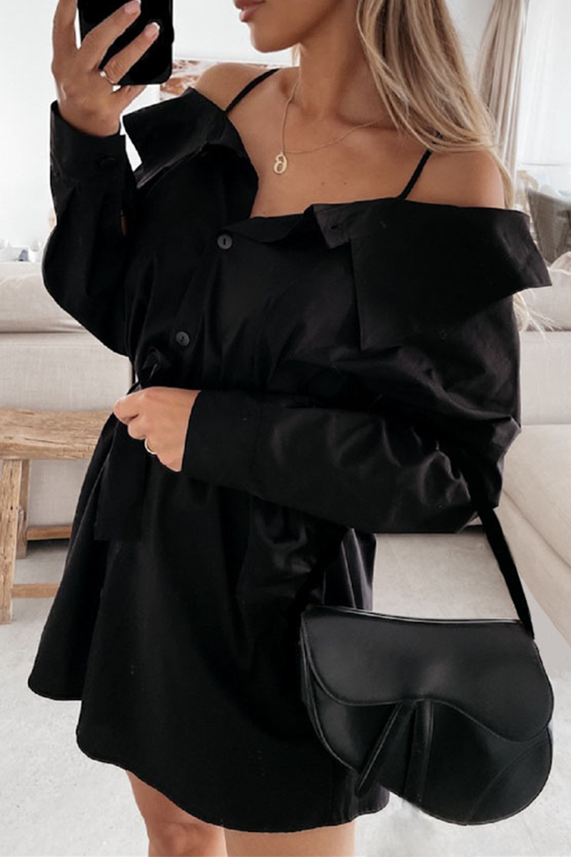 Solid Buckle With Belt Off the Shoulder Irregular Dress Dresses Ins Street