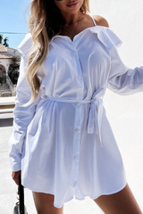 Solid Buckle With Belt Off the Shoulder Irregular Dress Dresses Ins Street