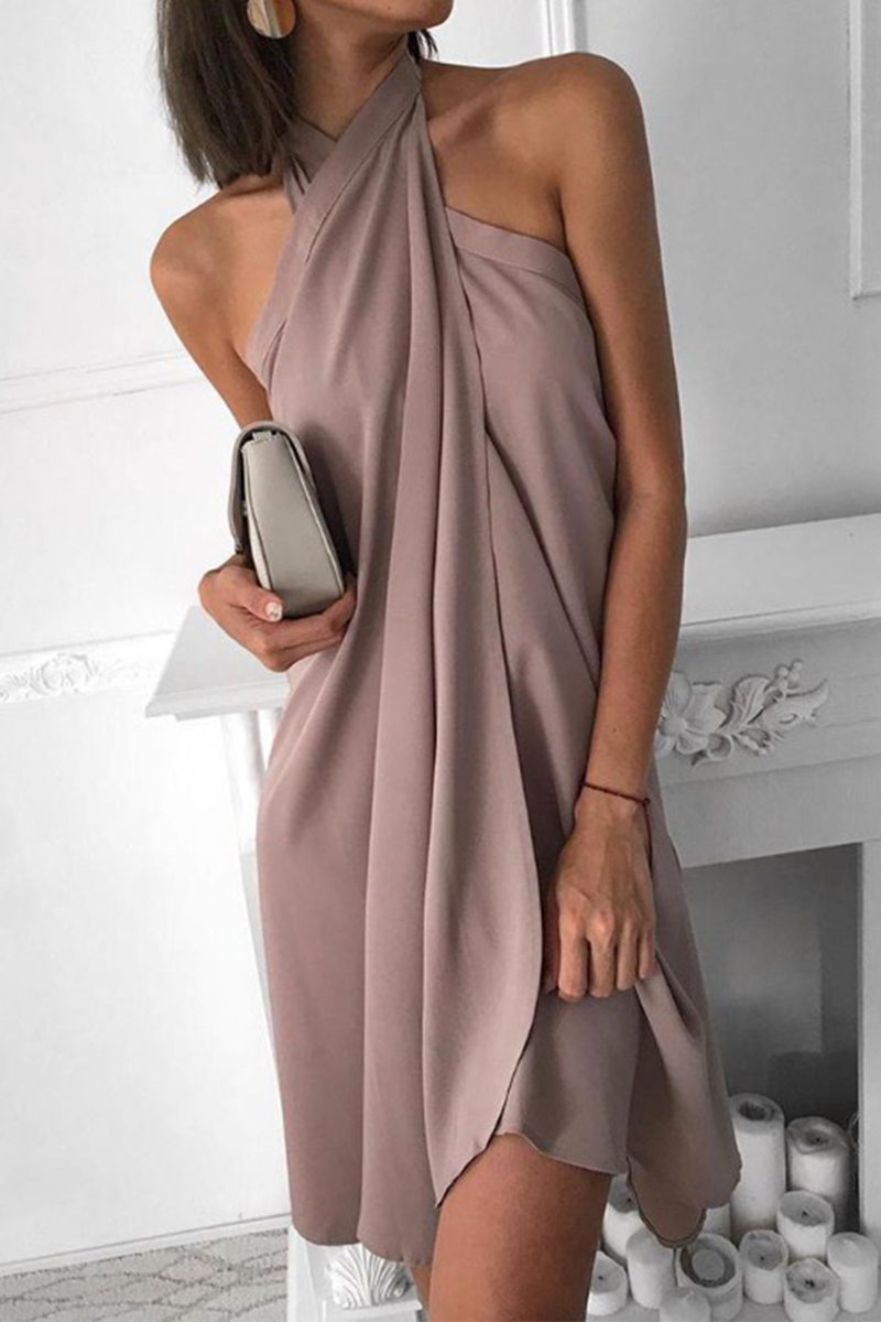 Elegant Solid Patchwork Halter Irregular Dress Dresses Ins Street