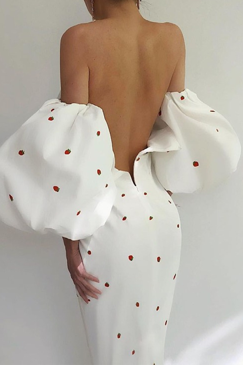 Elegant Print Draw String Backless Strapless Pencil Skirt Dresses Ins Street