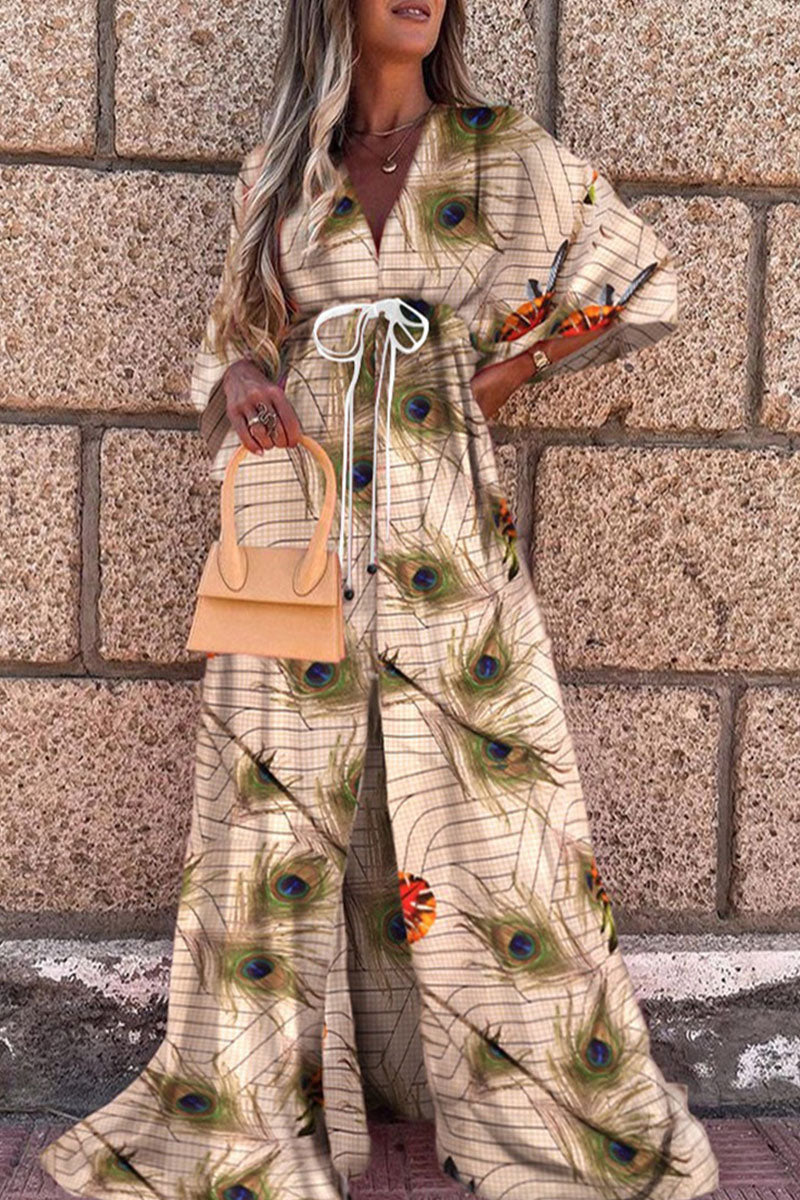 Elegant Print Split Joint V Neck A Line Dresses(5 colors) Ins Street